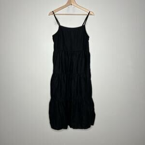 Seed Dress Womens Medium Black Linen Flowy Tiered Boho Maxi Sundress Lightweight
